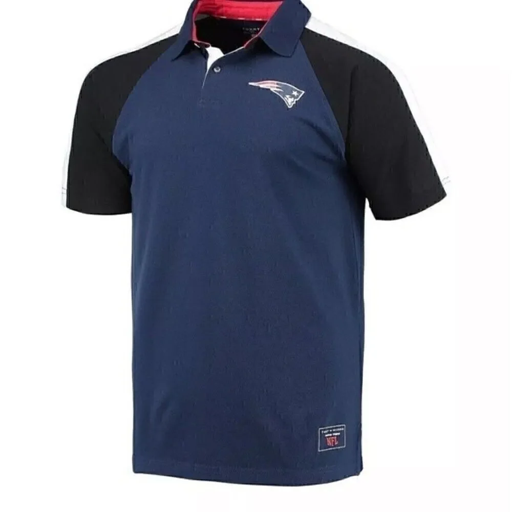 TOMMY HILFIGER M Men's Navy, White New England Patriots Holden Raglan Polo Shirt